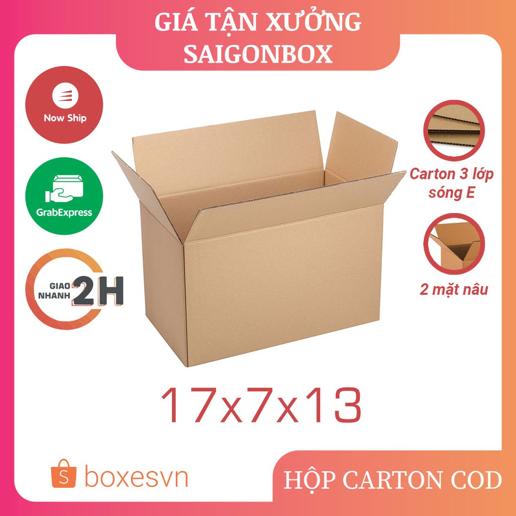 Combo 100 thùng hộp carton size 17x7x13 cm để đóng gói hàng hóa