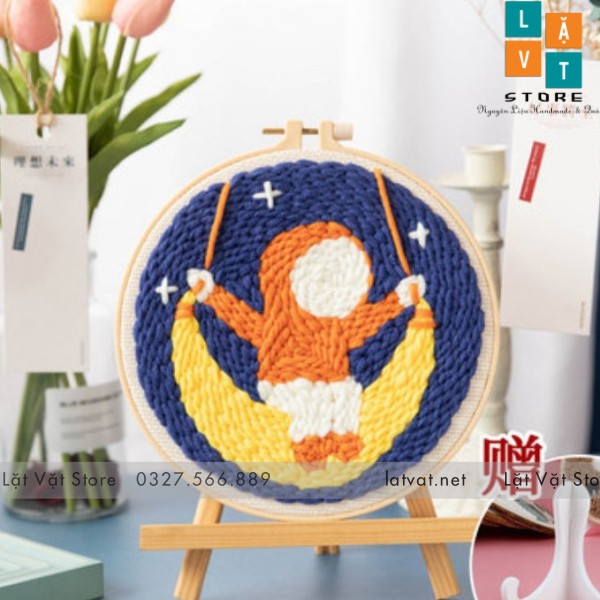 Bộ Thêu Len Xù Trang Trí Decor Mặt Trăng Huyền Ảo - Punch Needle - Có Video hướng dẫn cơ bản