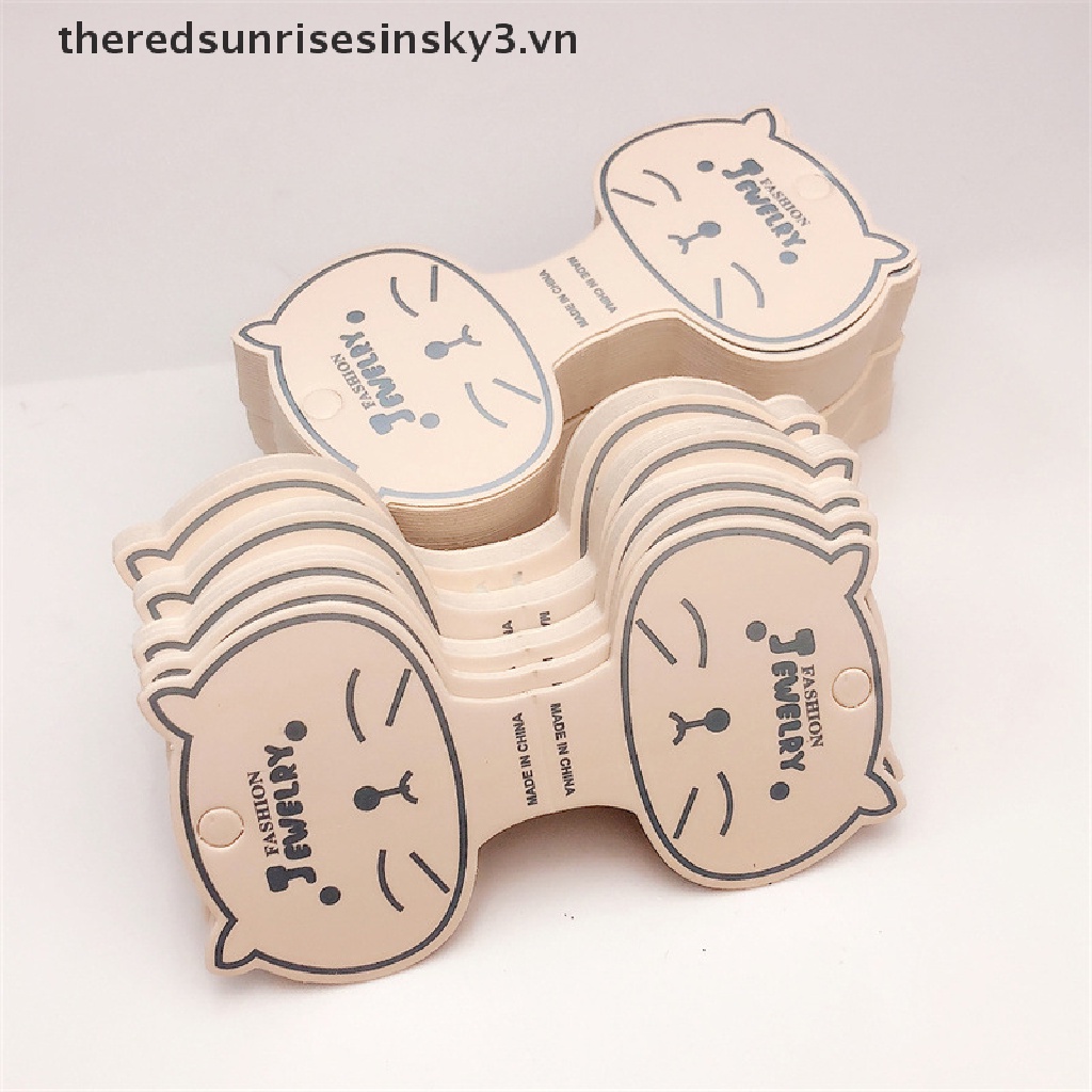 Set 50 Thẻ Giấy Kraft In Hình Mặt Mèo Trưng Bày Trang Sức Thủ Công