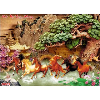 tranh mã đáo thành công 3D dán tường in Vải Lụa KT 120x80cm