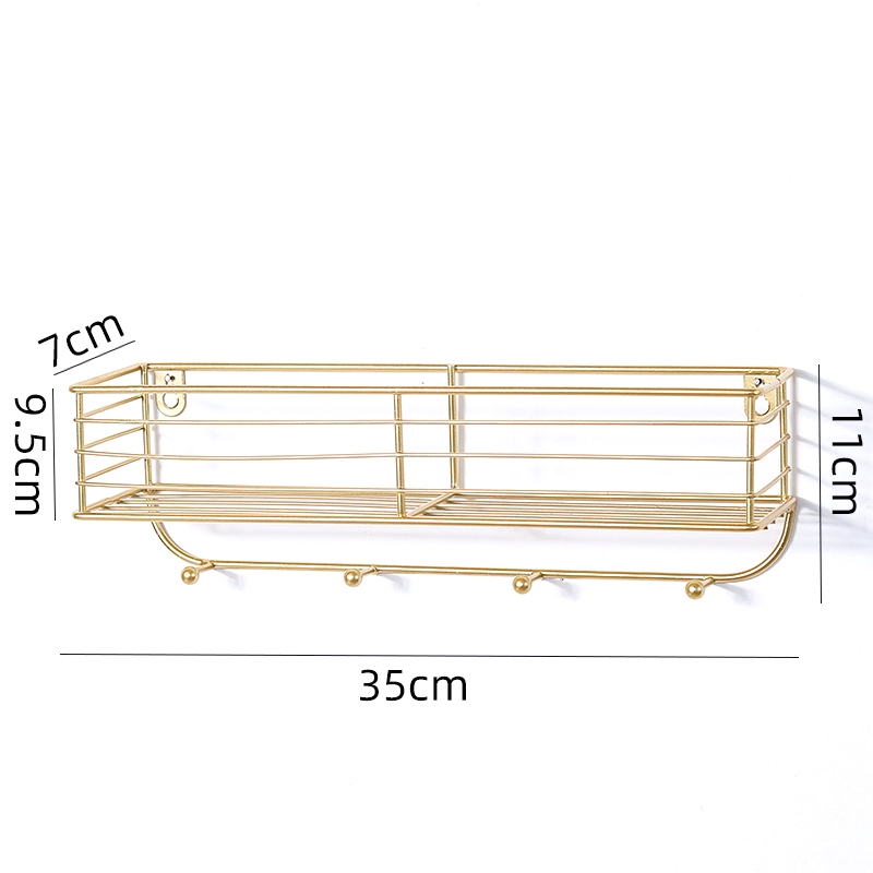Kệ sắt gắn tường kèm móc treo đỡ vật dụng tiện lợi cho phòng bếp phòng tắm