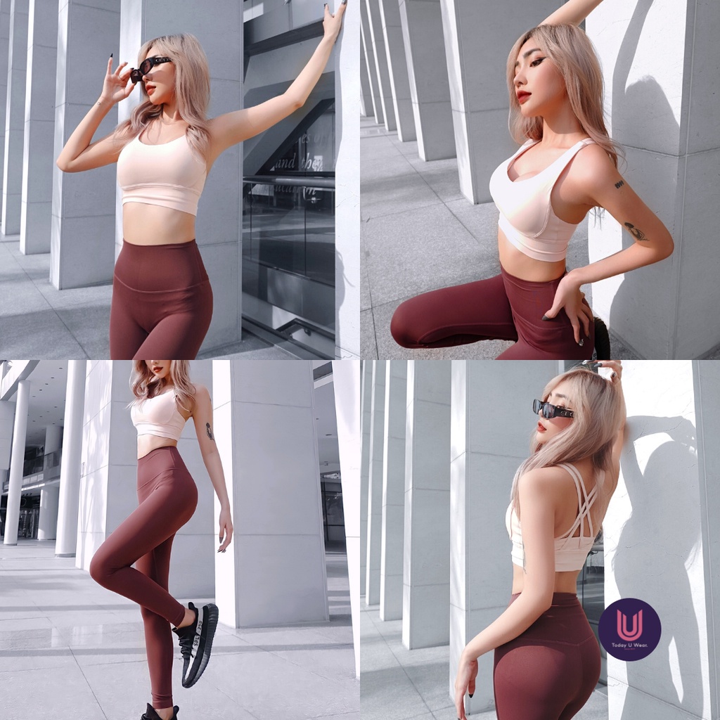 Quần tập gym yoga thể thao nữ legging Essential lưng cao màu trơn Today U Wear