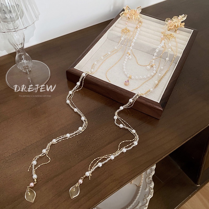 DREJEW Kẹp tóc hình hoa đính đá ngọc trai phối tua rua dáng dài thời trang sáng tạo cho nữ