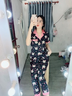 Đồ bộ lụa satin Flamingo (phối cổ)
