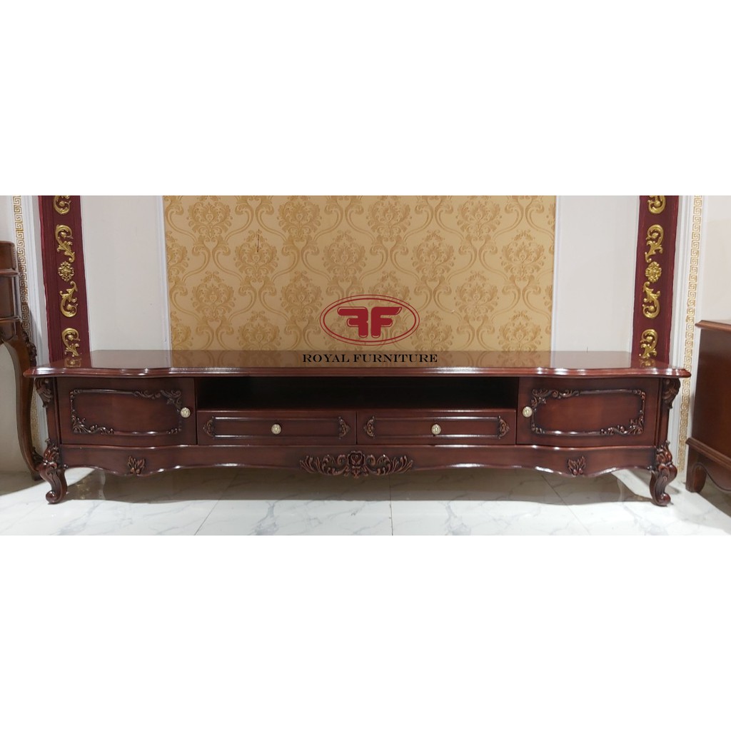 KỆ TIVI GỖ GÕ ĐỎ TÂN CỔ ĐIỂN (2M2 ) - 999