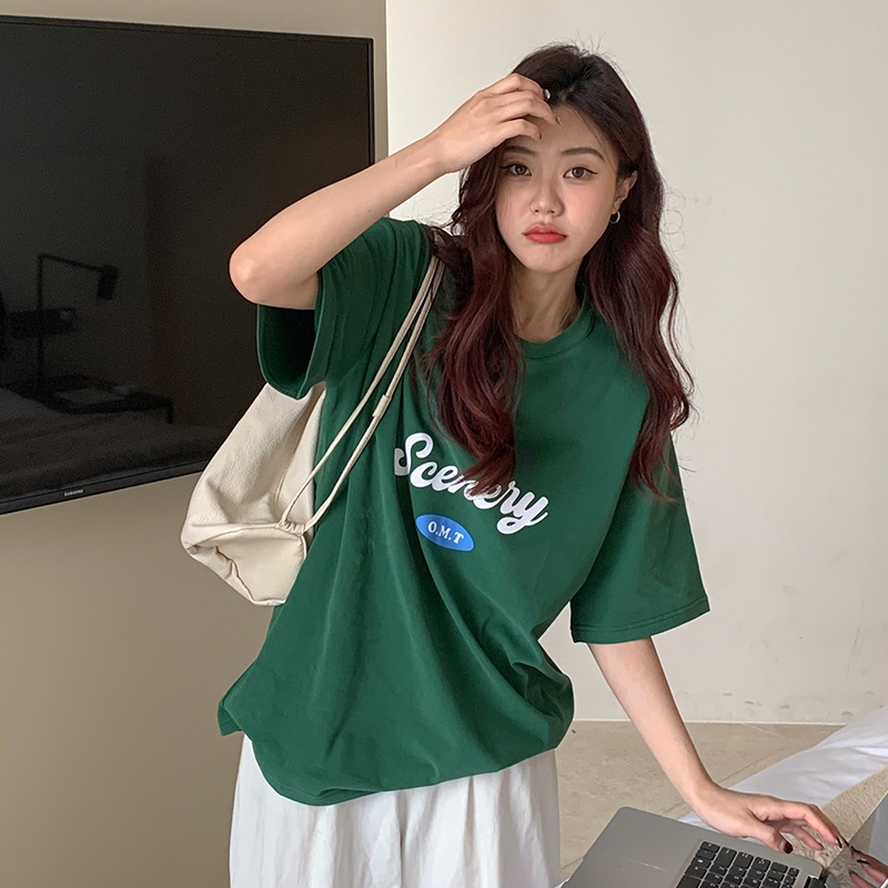 SUXI Áo Thun Tay Ngắn Dáng Rộng In Chữ Tương Phản Đơn Giản Thời Trang Mùa Hè Dễ Phối Đồ