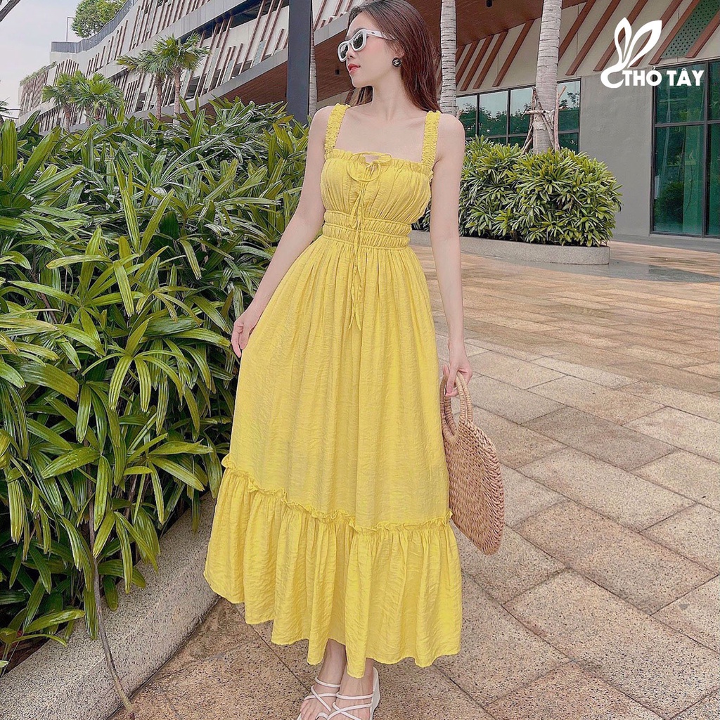 Đầm maxi dây nhún eo THỎ TÂY D479X326
