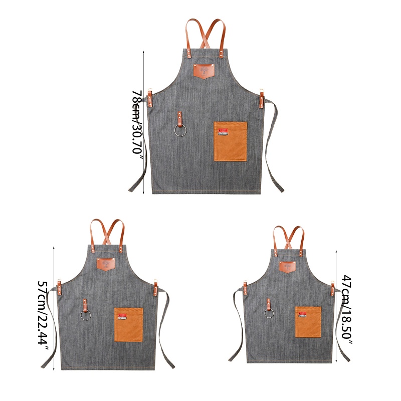 HIK Cooking Apron Cowboy Apron Korean Fashion Hair Barista Tea Shop Waiter Overalls Men's Denim Apron for Chef, Kitchen, BBQ and Kitchen Supplies