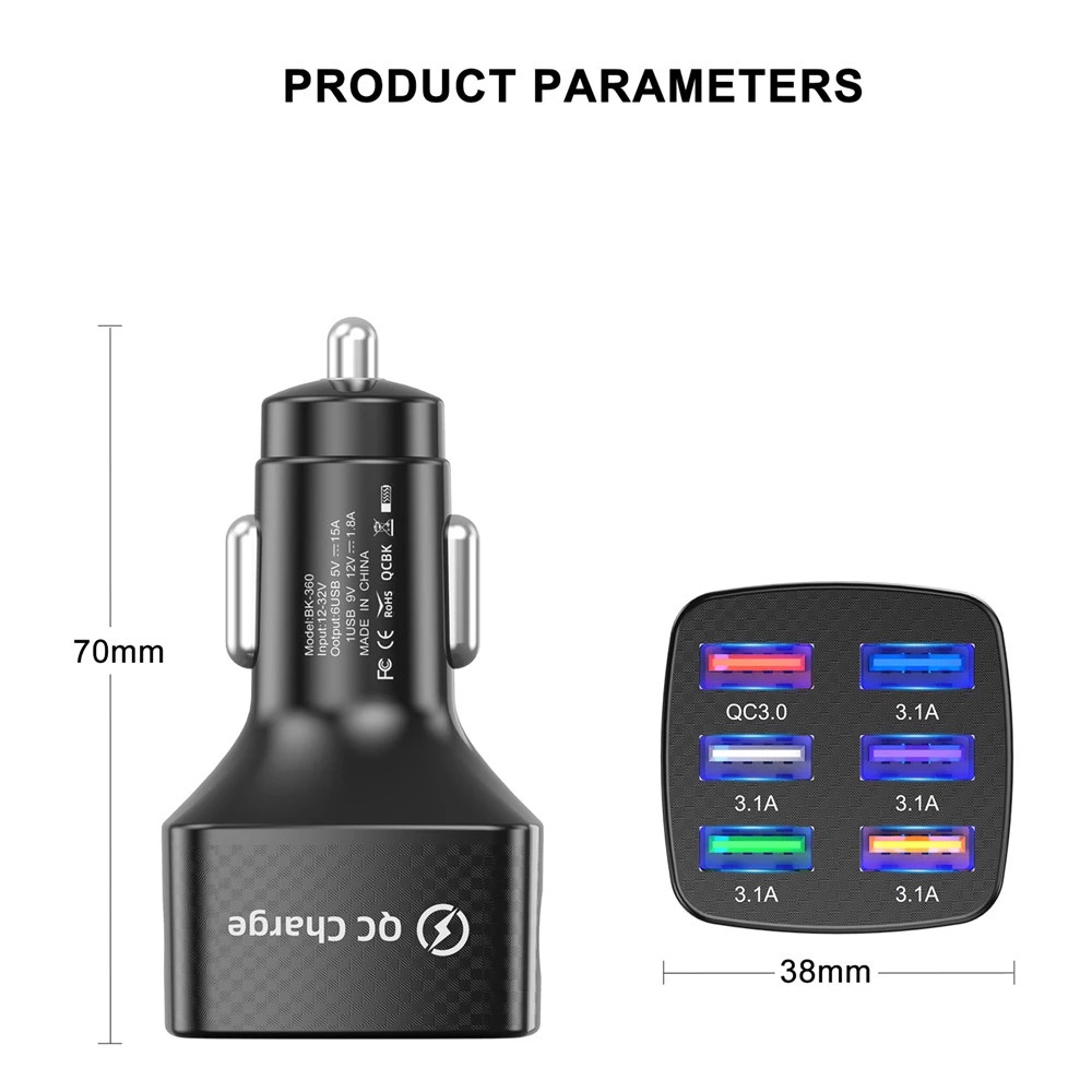 HUAWEI SAMSUNG XIAOMI 1 Bộ Sạc Điện Thoại 6 Cổng USB Cho Xe Hơi