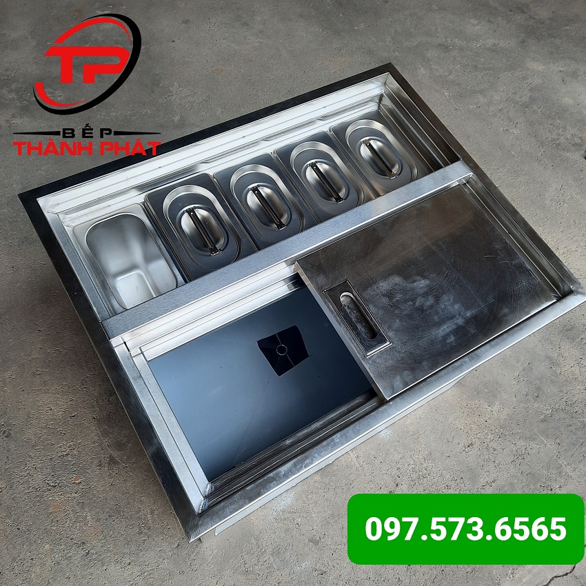 Thùng đá inox kèm khay topping , Bảo hành 2 năm