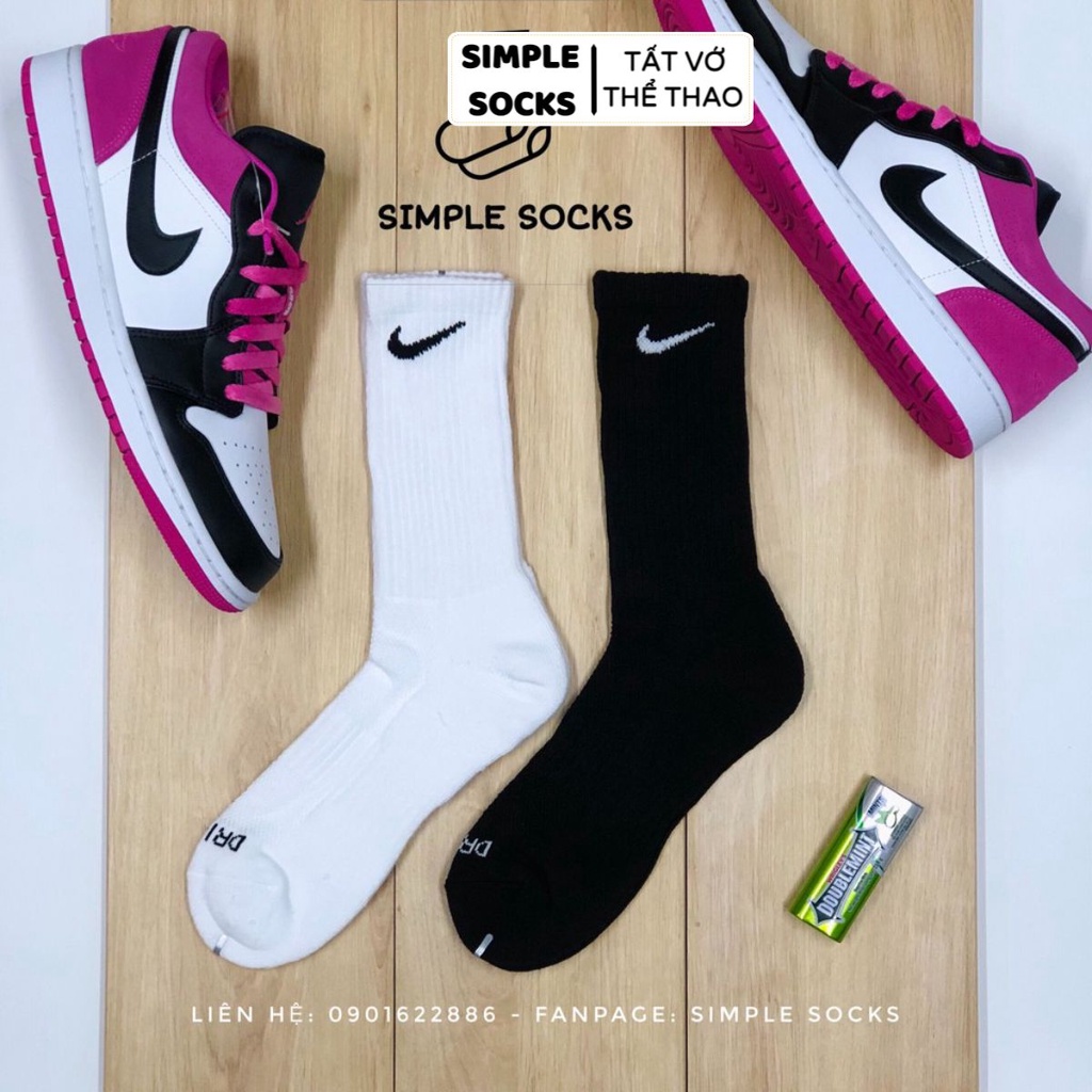 Tất Nike Cao Cấp FREESHIP Vớ Nam Nữ Unisex Chính Hãng- Tất Cao Cấp Nike Cổ Cao Dày Dặn Chống Hôi Chân - Đen Trắng