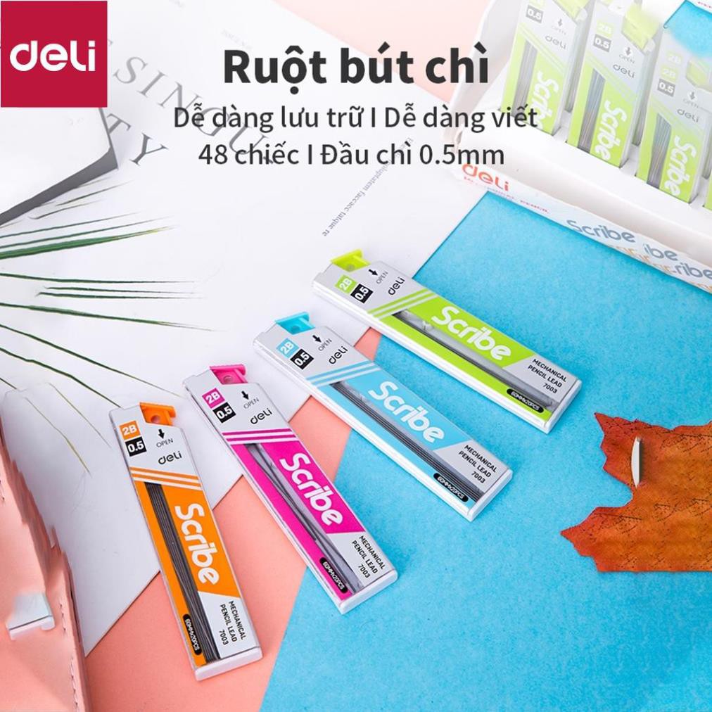 Ruột bút chì 0.5mm Deli, Xanh dương/Cam/Xanh lục/Hồng - 2 Ống - E7003 [Deli]