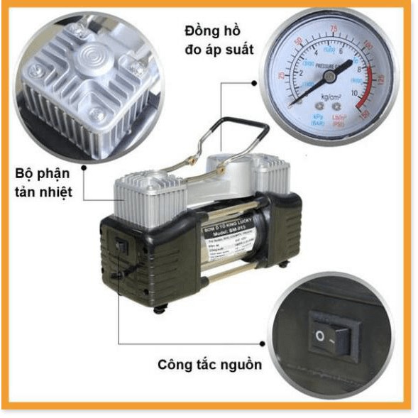 Bơm lốp ô tô 2 xi lanh Air Compressor -bơm ô tô mã lực lớn có đèn - Vạn Dặm Bình An