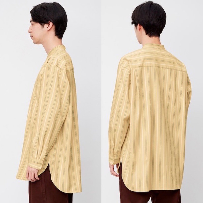 Áo sơ mi nam dài tay cổ tàu kẻ sọc dọc dòng oversize thời trang của GU - Nhật