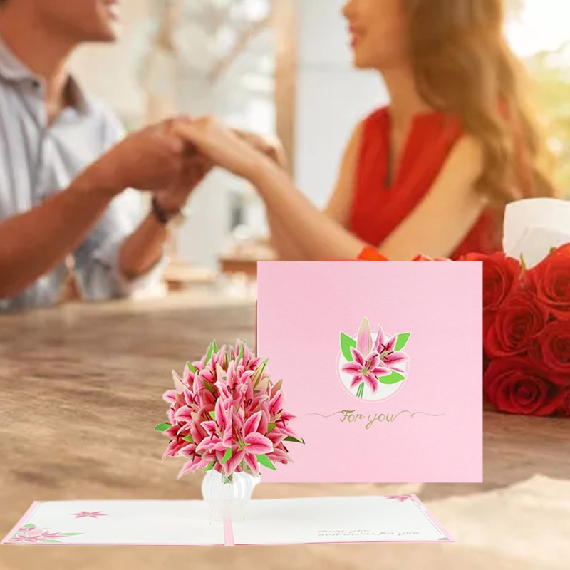 Thiệp Nổi 3D Hình Hoa Lily Xinh Xắn Kèm Phong Bì