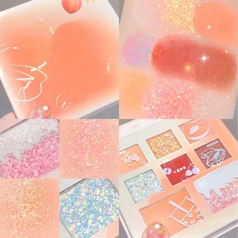 Bảng Phấn Mắt 8 Màu Sắc Gồm Màu Lì Và Màu Ánh Nhũ Thiết Kế Trang Trí Hình Ly Trà Sữa Độc Đáo