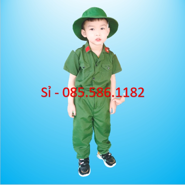 Đồ Bộ Đội Trẻ Em có Nón Tai Bèo Đầy Đủ Size Cho Khách Lựa Chọn