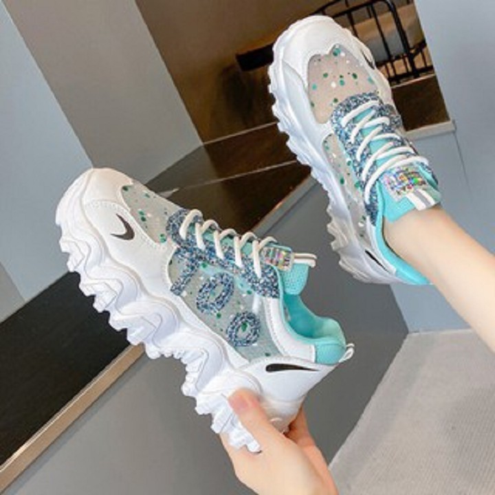 FREE SHIP Giày thể thao nữ , giày sneaker nữ độn đế 5cm nhũ lấp lánh phối lưới đế sóng hàng cao cấp cực đẹp và êm chân