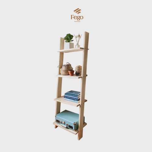 Kệ thang gỗ trang trí 4 tầng FEGO để sách decor nhà cửa