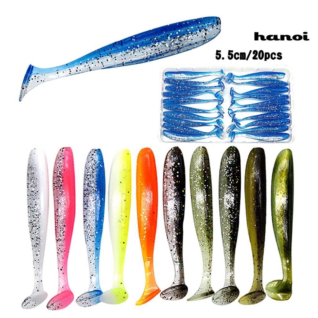 Set 20 mồi câu cá nhân tạo bằng silicon mềm 5.5cm màu dạ quang