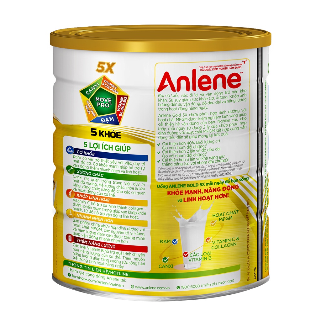 Sữa bột Anlene Gold 5X hương vani lon 800g/lon