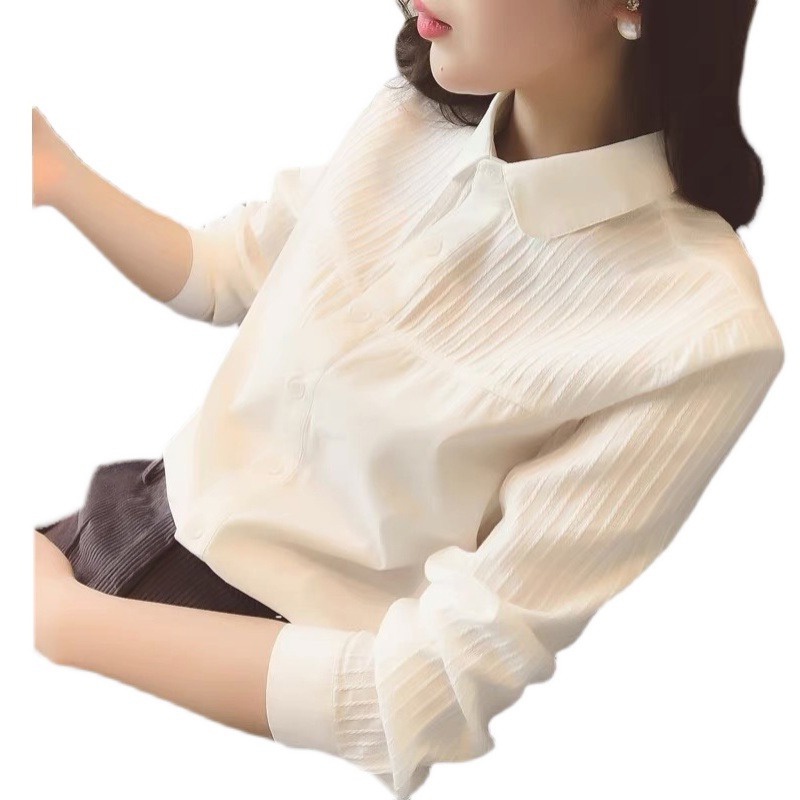 Ice lapel cotton long-sleeved white shirt blouse foreign trade Japan original single export tailgate cut label