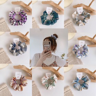 【QM】 Dây Buộc Tóc Sọc Ca Rô Tím Thời Trang Cho Bé Gái Hair Scrunchie