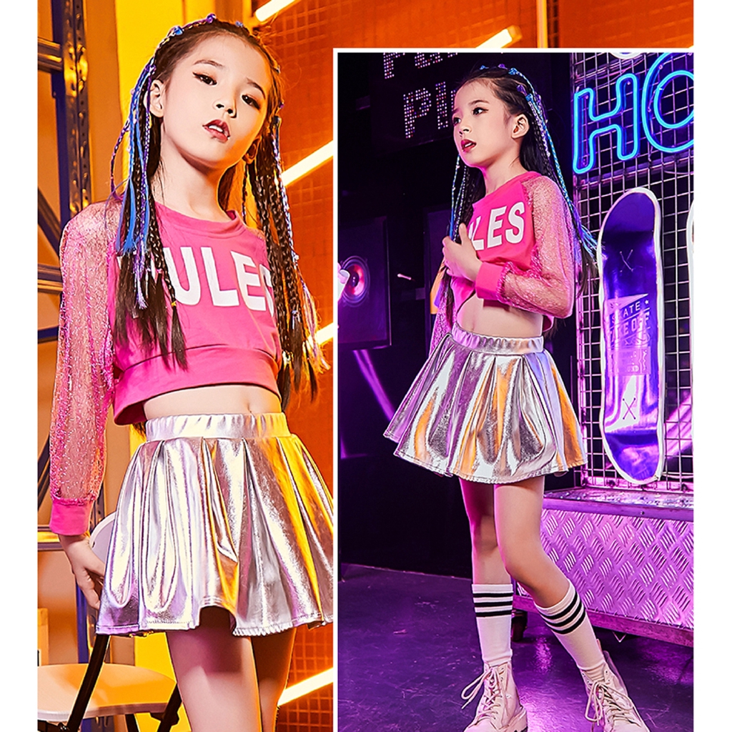 Set đồ biểu diễn gồm áo tay dài và chân váy thời trang cho bé gái