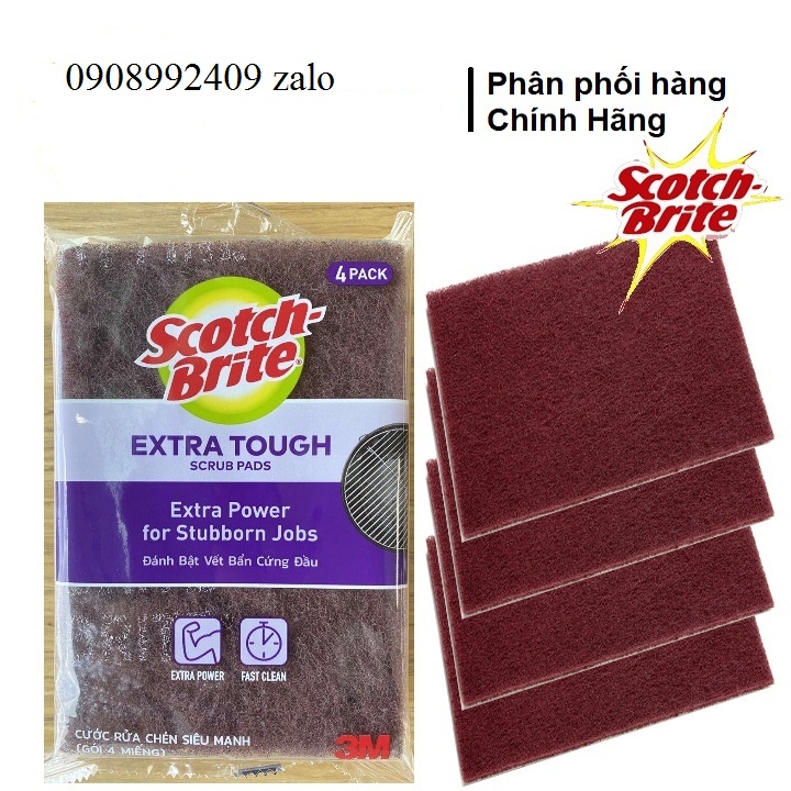 Gói 4 Miếng Chữ Nhật Cước cọ rửa Scotch Brite 3M 7447 Mạnh hơn inox (10x15cm)