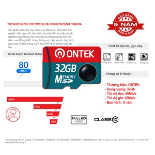 [Phân phối thẻ nhớ] Thẻ nhớ Micro ONTEK SD 32G CLass 10 CHO Camera Yoosee