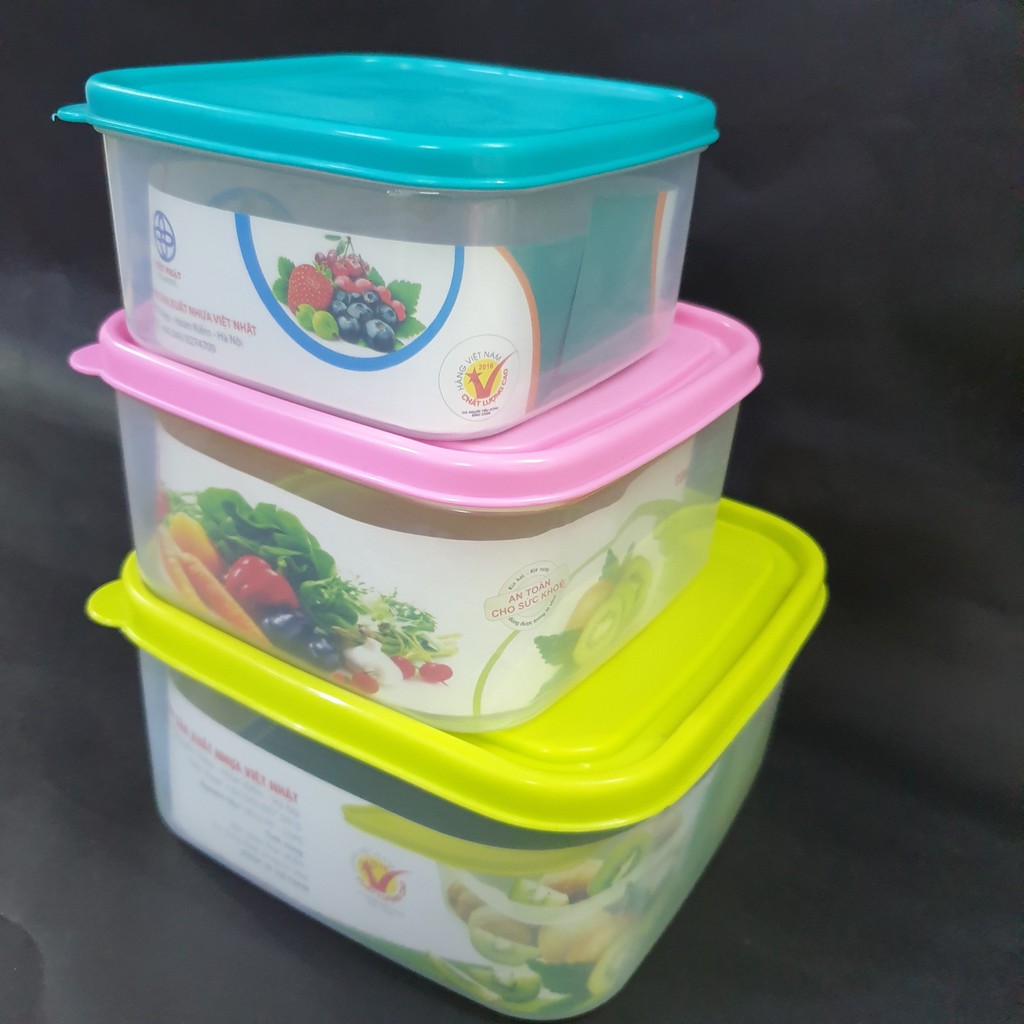 Hộp đựng thực phẩm, Thức ăn để tủ lạnh, hộp đựng thức ăn hình Vuông, chất liệu nhựa cao cấp chuẩn xịn Việt Nhật