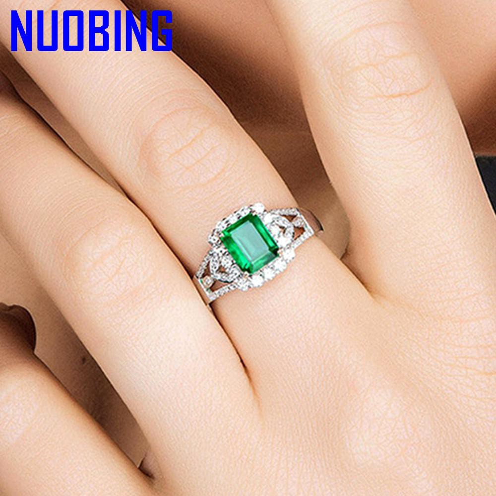 Emerald Gemstones Jade Green Crystal Rings For Women Diamonds Anillos White Gold Silver Color Luxury Jewelry Birthday Gift Bague|Rings|