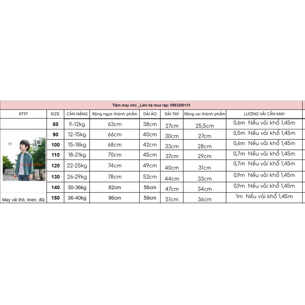 RT97_Rập giấy may áo sơ mi dài tay bé trai