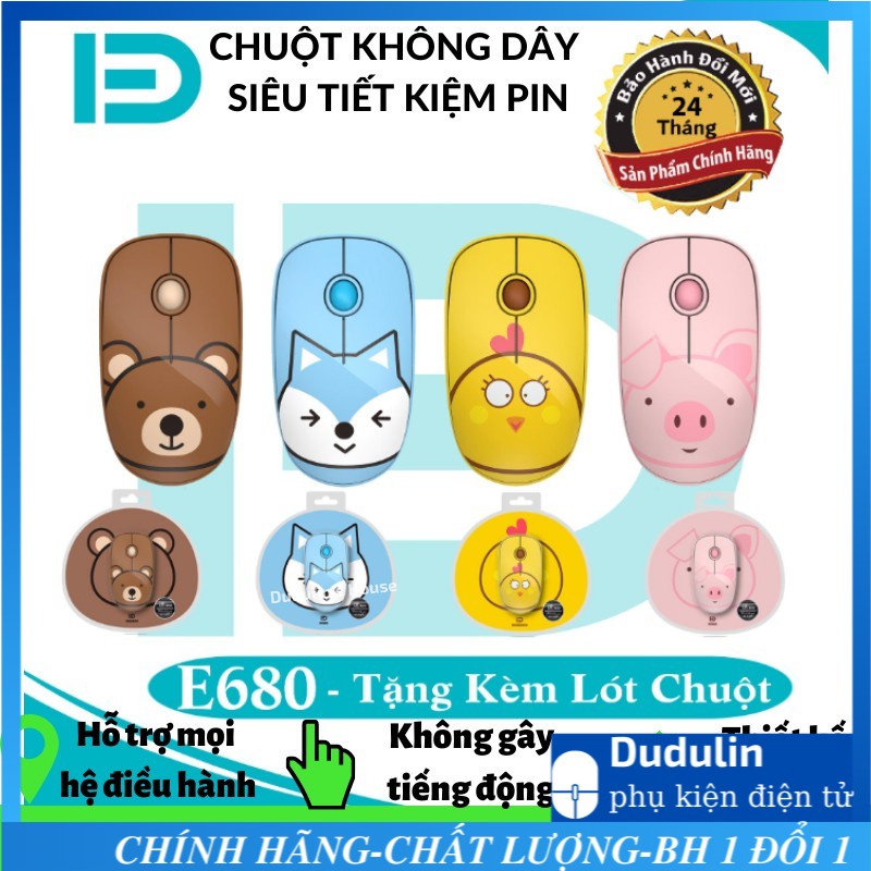 Chuột không dây SILENT FD E680 cao cấp siêu tiết kiệm pin, siêu êm, không ồn dễ thương + pad/ lót chuột FD E680