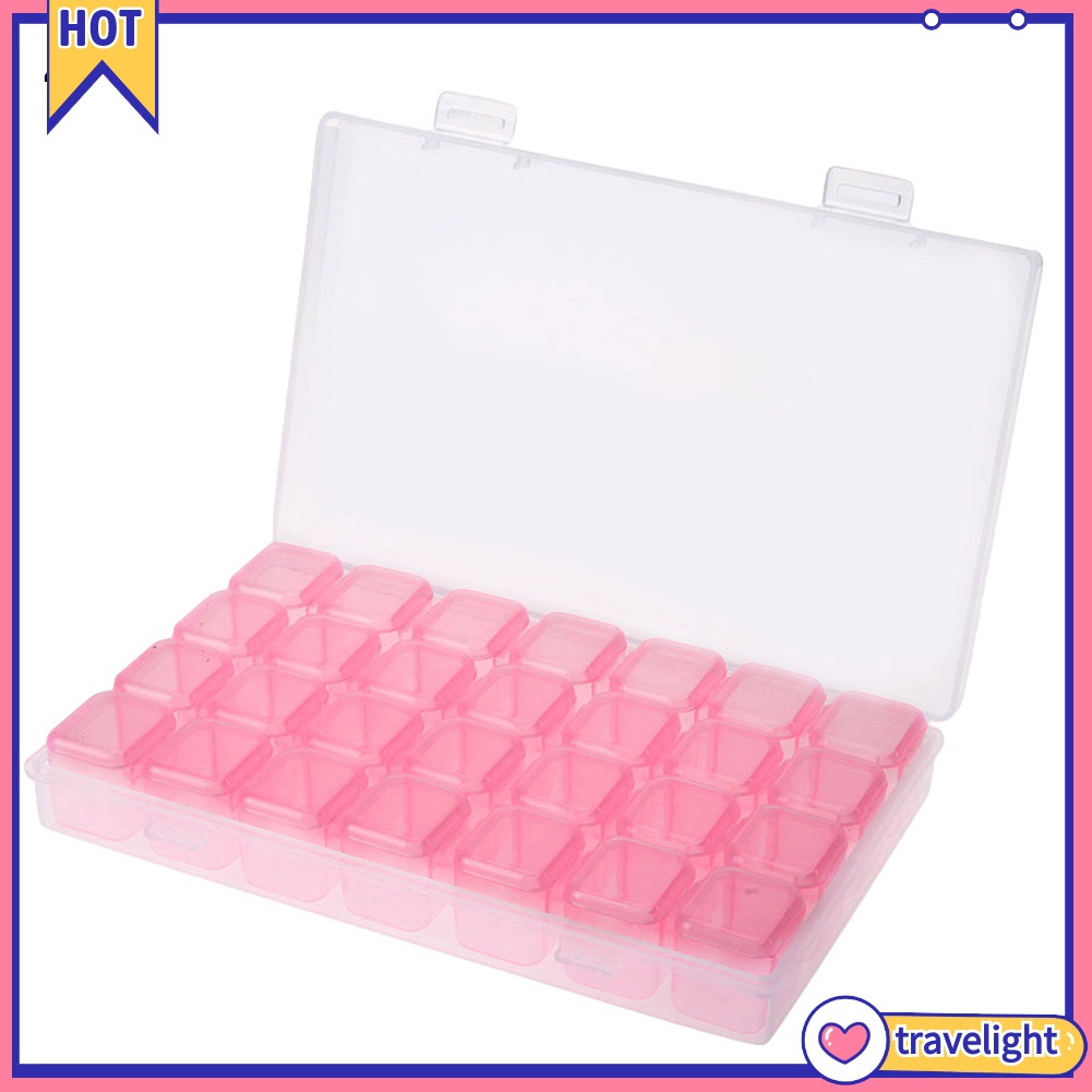 [Travelight] Hộp nhựa trong suốt chia 28 ngăn nhỏ dùng đựng hạt đá trang trí móng tay tiện dụng