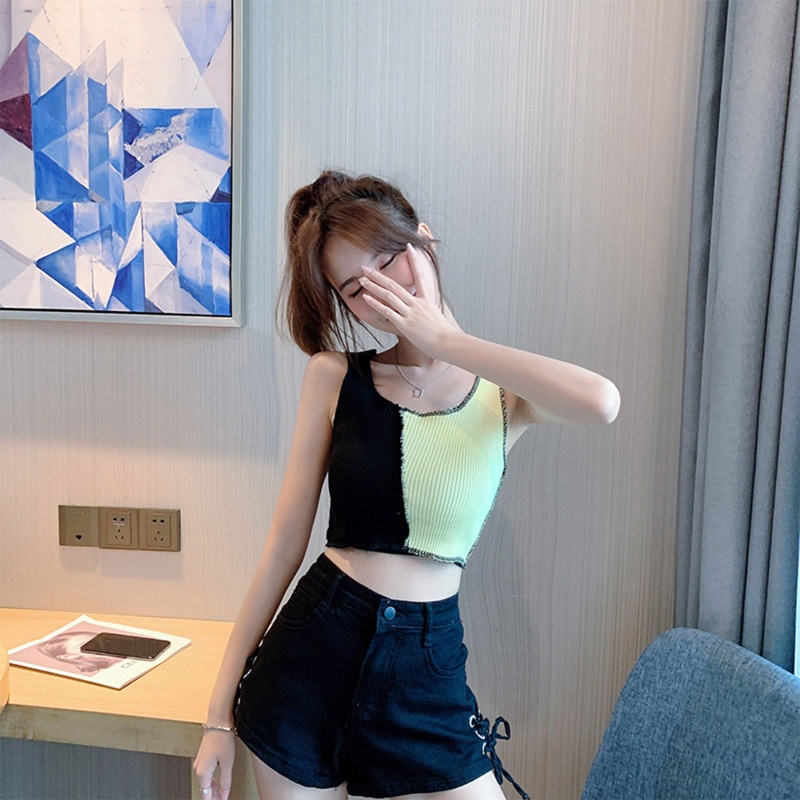 Áo Croptop Sát Nách Màu Sắc Khối Đơn Giản Phong Cách Thể Thao Thời Trang Cho Nữ