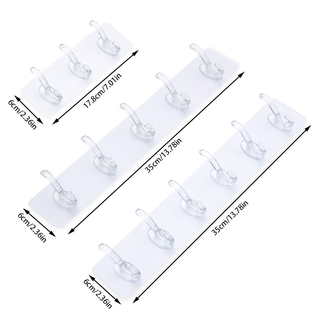 Móc treo đồ dán tường 3/ 5/ 6 hàng trong suốt không cần khoan lỗ tiện lợi