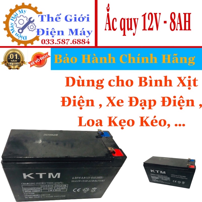 Bình Ắc Quy Khô KTM| Ăc Quy Bình Xịt Điện | Bình Phun Thuốc Trừ Sâu | 12 V - 8 AH |