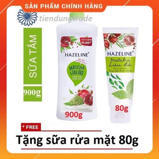Sữa tắm hazeline 900 dưỡng trắng matcha & lựu đỏ tặng sửa rửa mặt 80g