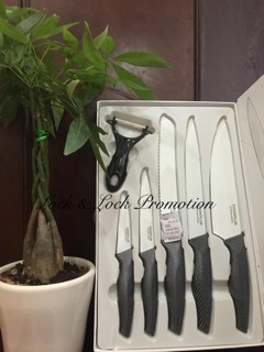 BỘ DAO 6 món crom LƯỚI PHỦ SỨ LOCK & LOCK