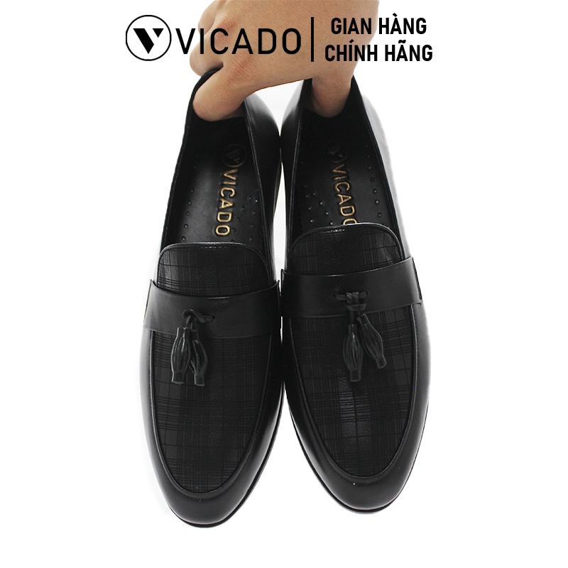 Giày tăng chiều cao nam công sở da bò cao cấp Vicado VA1080 màu đen đế khâu chắc chắn