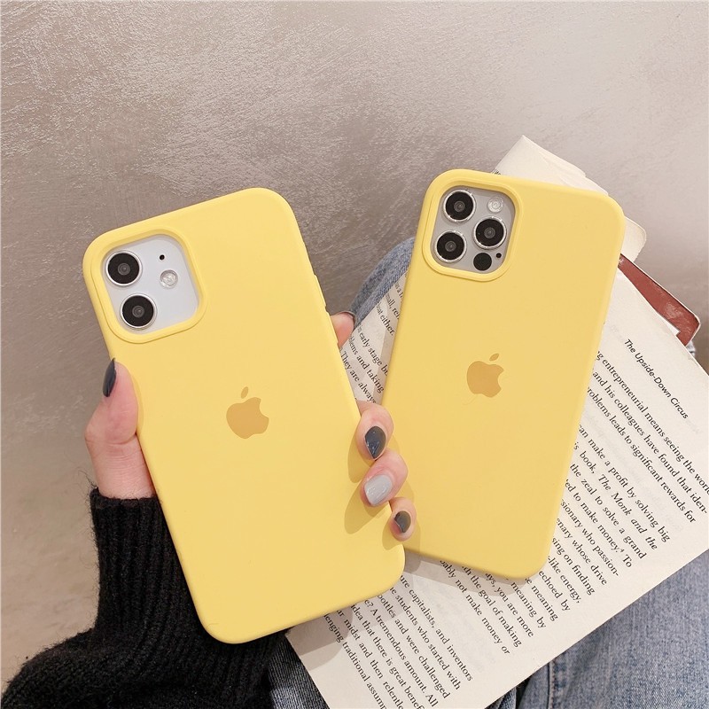 Màu vàng Bảo hiểm đầy đủ iPhone 12/12 PRO MAX / 12MINI / 11 PRO MAX SE2020 X XS Max XR 7 8 Plus 6s 6   Vỏ điện thoại silicon lỏng