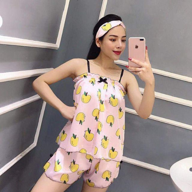 Bộ ngủ hai dây satin lụa cao cấp