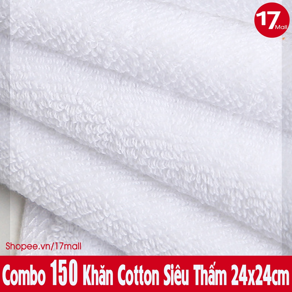 Combo 150 khăn trắng cotton 24x24 đa năng, khăn vuông lau bếp, xe ô tô, lau quán ăn, bệnh viện, spa, nail, trường học