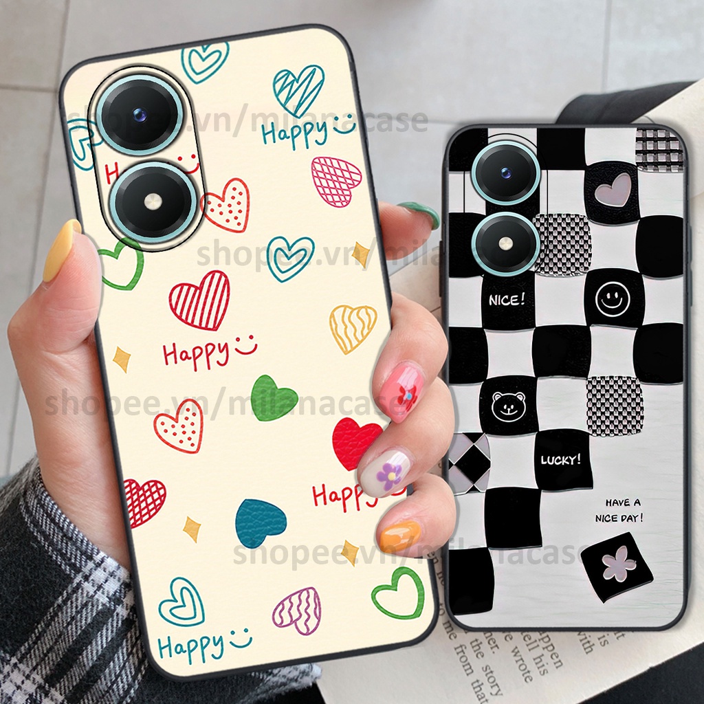 Ốp Vivo Y02s in hình caro trái tim siêu đẹp, siêu nét đầy phong cách cá tính