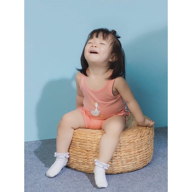 [SALE] Bộ Ba Lỗ Cho Bé Trai, Bé Gái KIMCHIBABY Vải Thun Lạnh Hoạ Tiết Vịt Hồng, Đồ Bộ Cho Bé Mặc Nhà KW2210