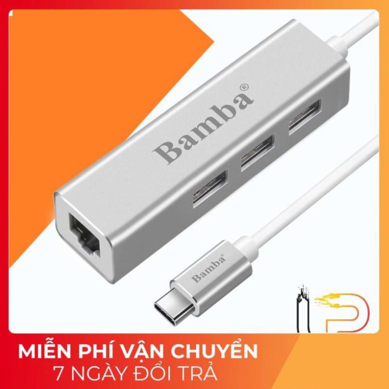 [BH 6 THÁNG] HUB CUYỂN USB TYPE-C RA 3 CỔNG USB 2.0 + RJ45 BAMBA B1