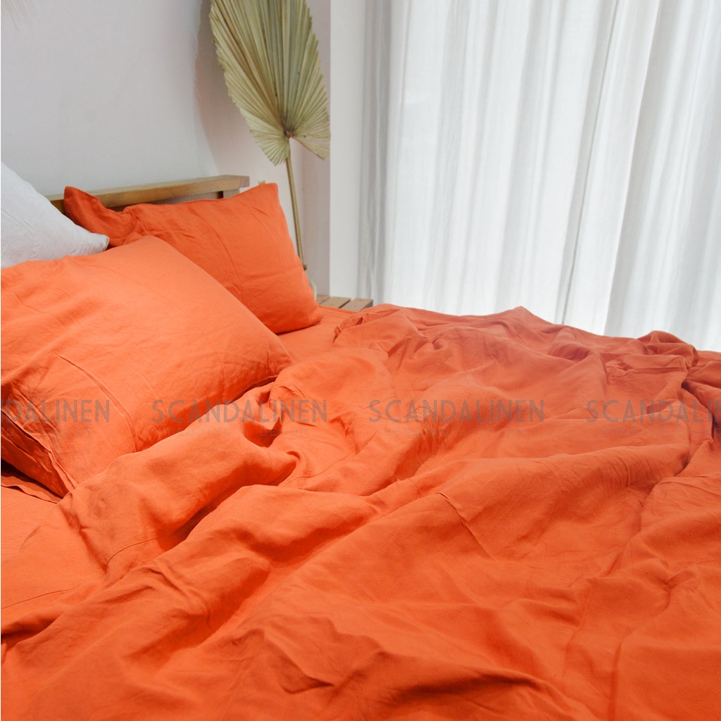 Bộ Chăn Ga Gối Linen Bamboo – Cam Tươi 37