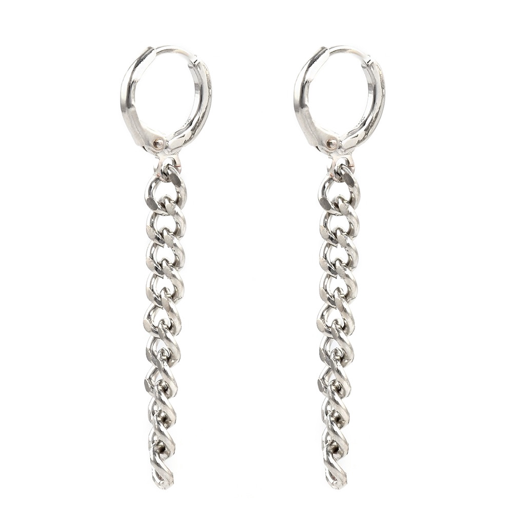 Đôi khuyên tai dáng dài kiểu dây xích phong cách punk dành cho nam và nữ chiều dài 4.7cm