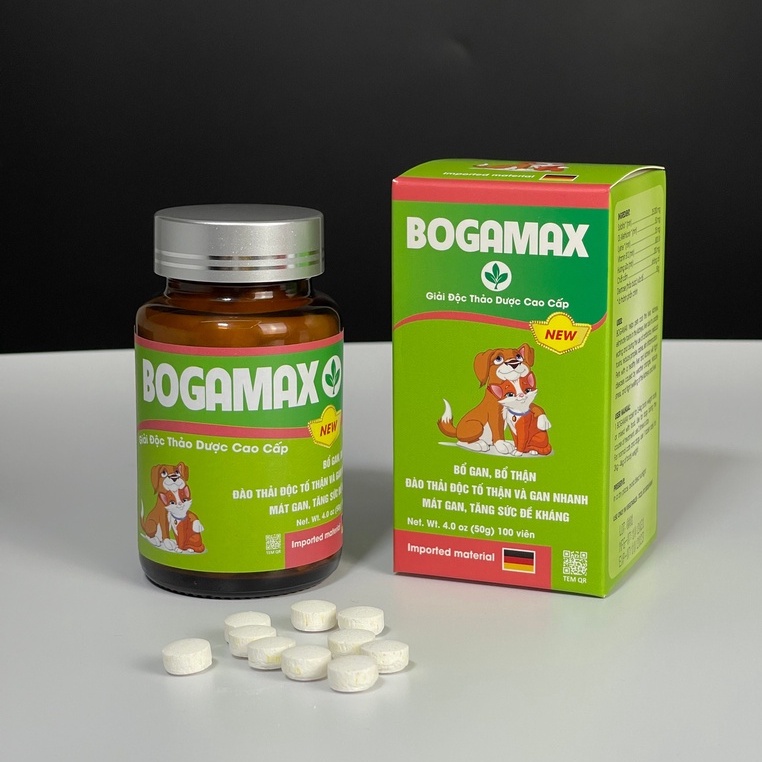 Giải độc gan mát gan cho chó mèo BOGAMAX hộp 100 viên giúp thú cưng làm mát gan đài thải độc tố giảm stress